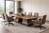 H02-N Executive Meeting Table β 320 Γ 160 cm | Veneer Wood & Nubuck Leather