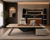 H09 Luxury Executive Office Desk β Veneer Wood, Marble Top & Nubuck Leather | 280 x 230 cm