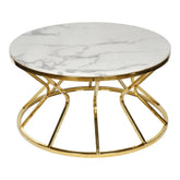 Huimei Round Marble Coffee Table with Gold Stainless Steel Base β White and Golden Color Huimei Furniture