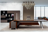 405-T01 Executive Leather Office Desk with Side Cabinet β 330 Γ 240 cm