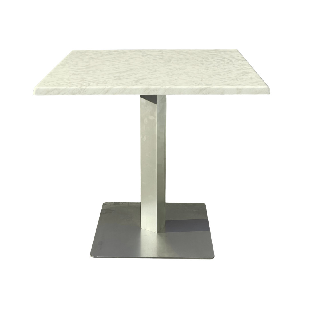 Modern Square Café Table with Marble-Finish Top & Metal Base