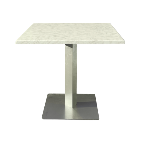 Modern Square Café Table with Marble-Finish Top & Metal Base