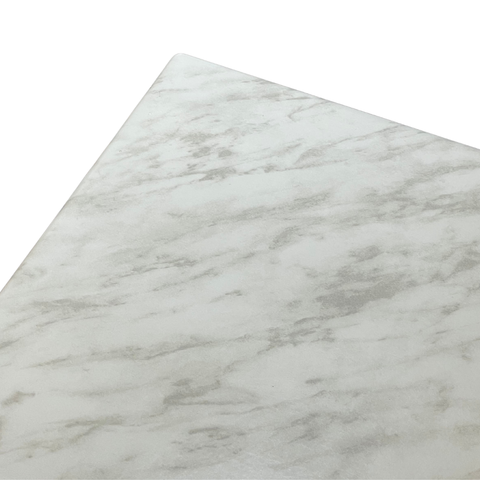 Modern Square Café Table with Marble-Finish Top & Metal Base