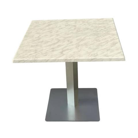 Modern Square Café Table with Marble-Finish Top & Metal Base