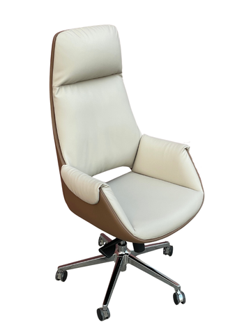 Huimei YS-2217-A Executive Office Chair – Off-White Leather with Chrome Base
