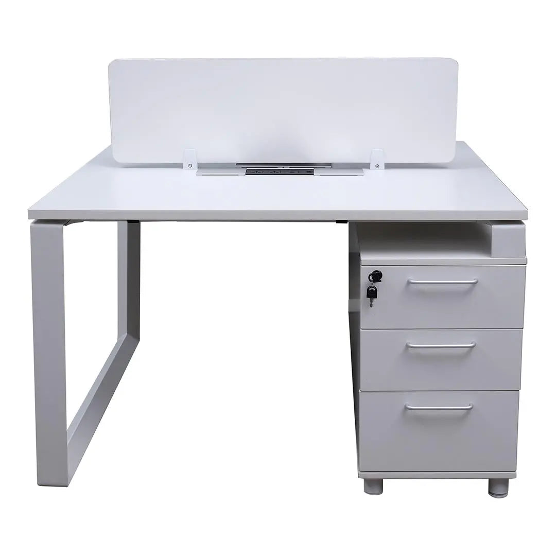 Work Station for two (x2) Matt White Color Huimei Furniture