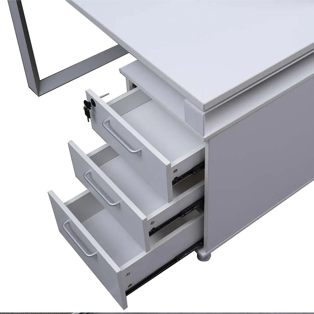 Work Station for two (x2) Matt White Color Huimei Furniture