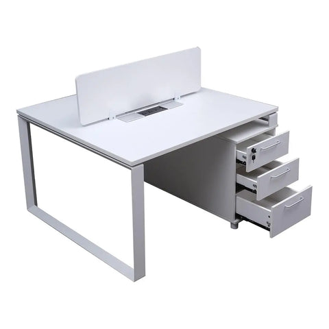 Work Station for two (x2) Matt White Color Huimei Furniture