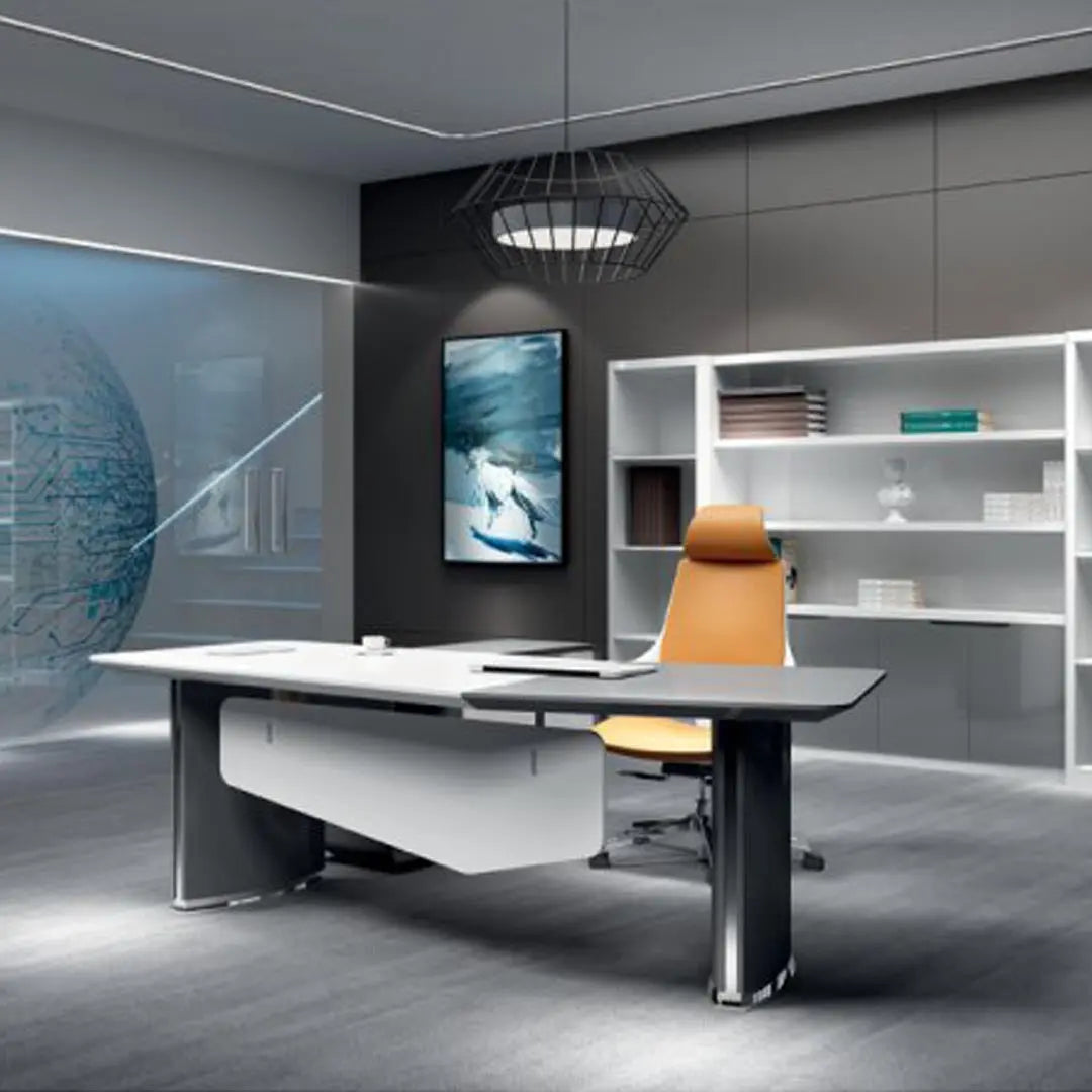 Huimei Executive Office Table BG-9965, Glossy White Huimei Furniture