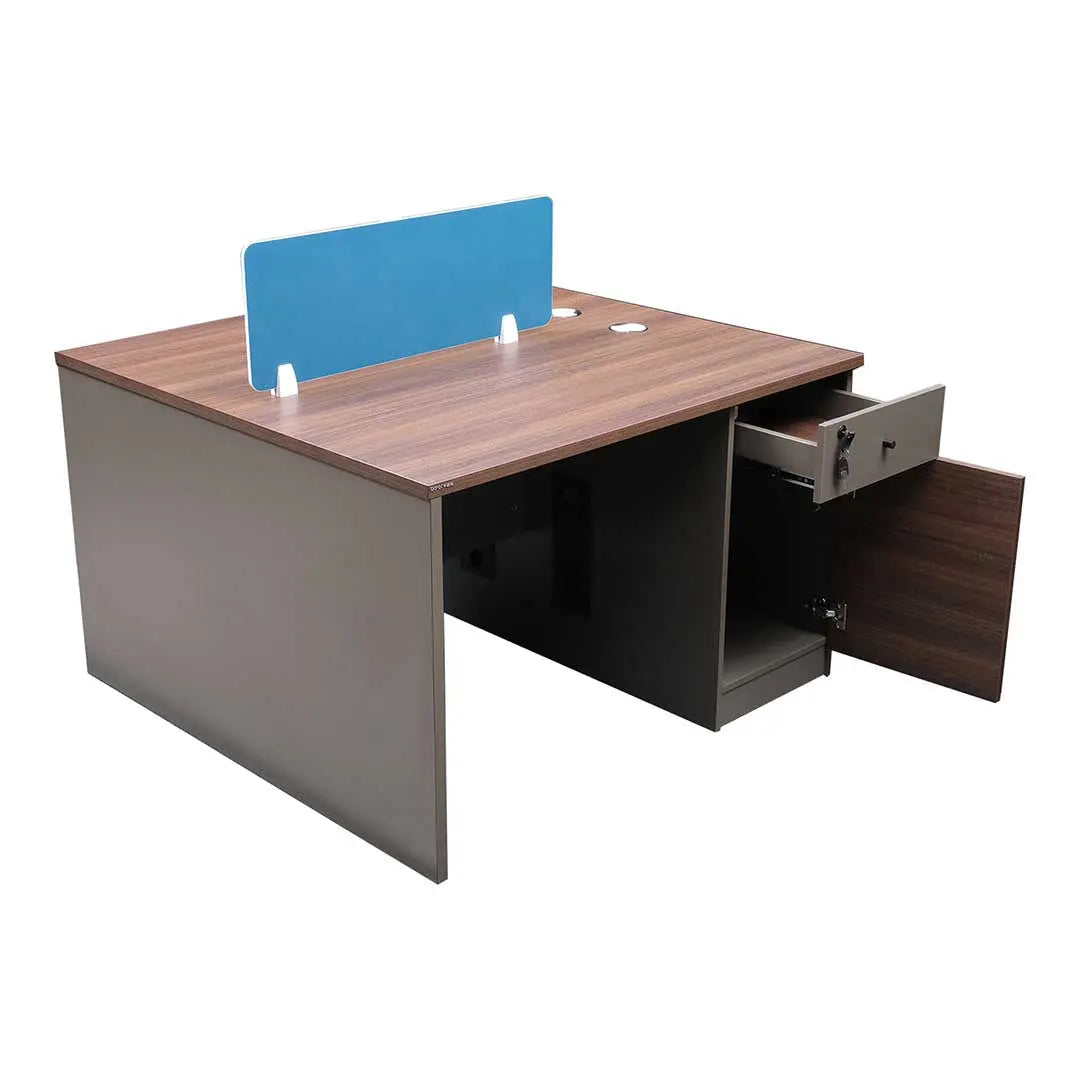 Huimei Workstation For Two People (x2) with Side Drawers, Brown Color Huimei Furniture