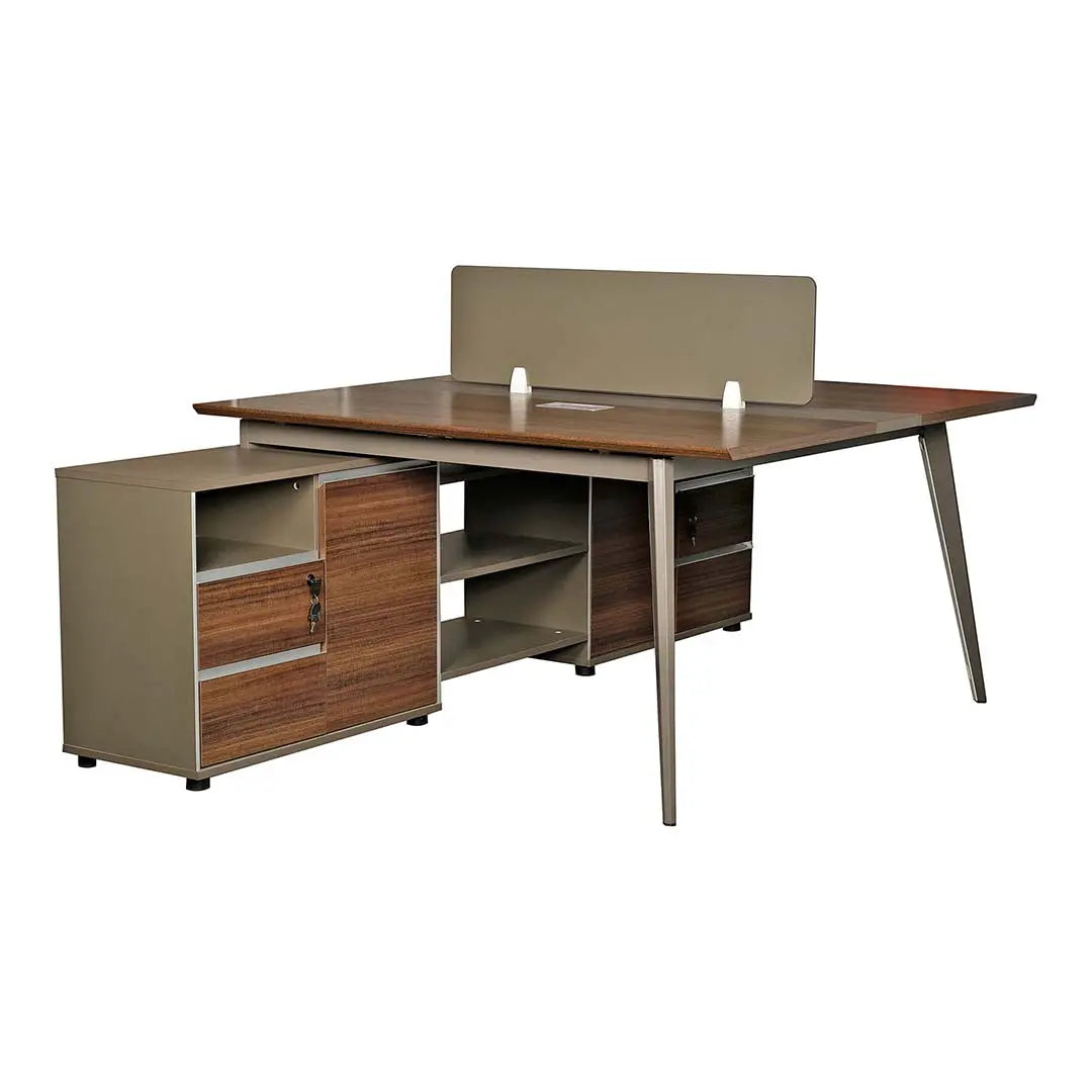 Huimei Workstation For Two People (x2) with Side Drawers, Brown Color Huimei Furniture