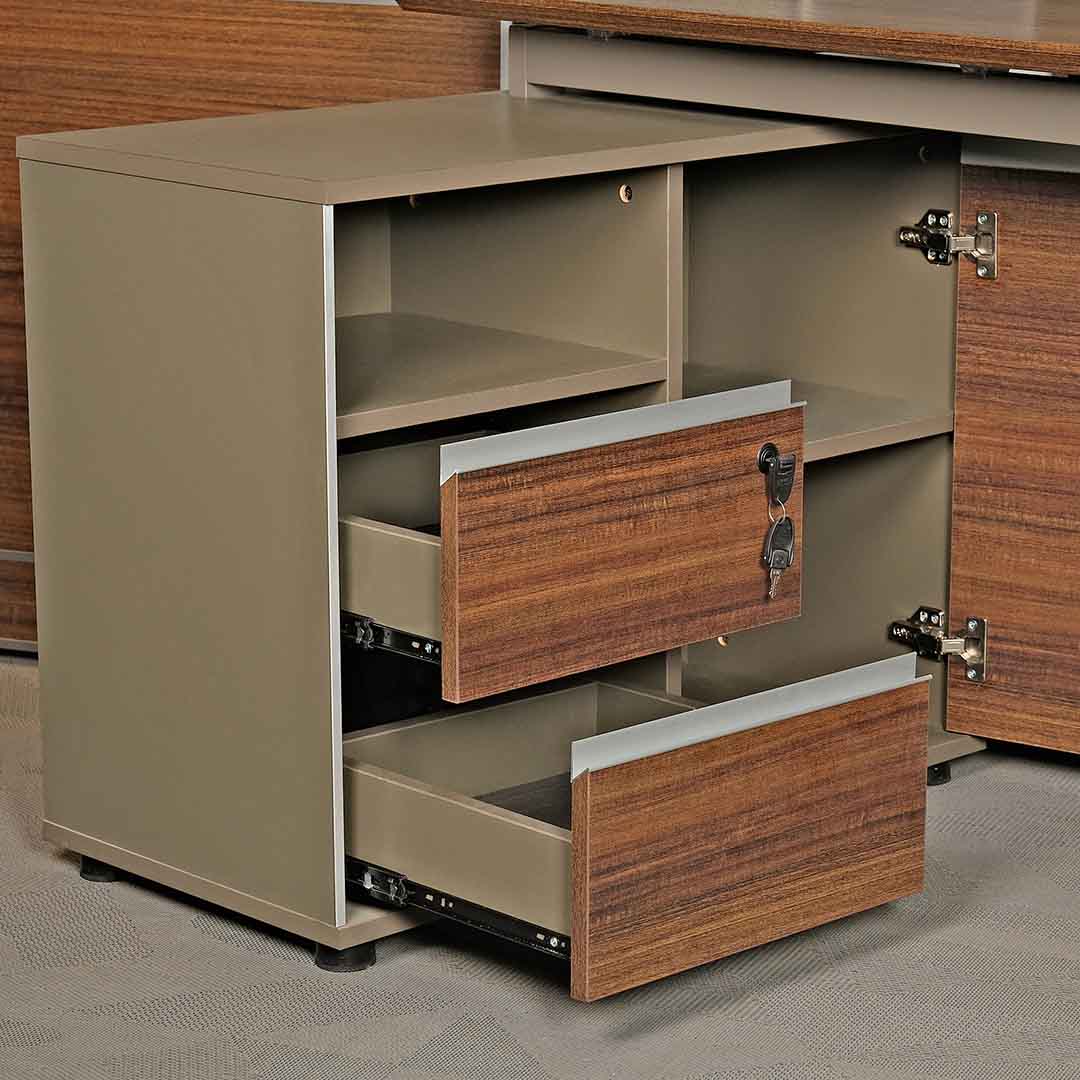 Huimei Workstation For Two People (x2) with Side Drawers, Brown Color Huimei Furniture