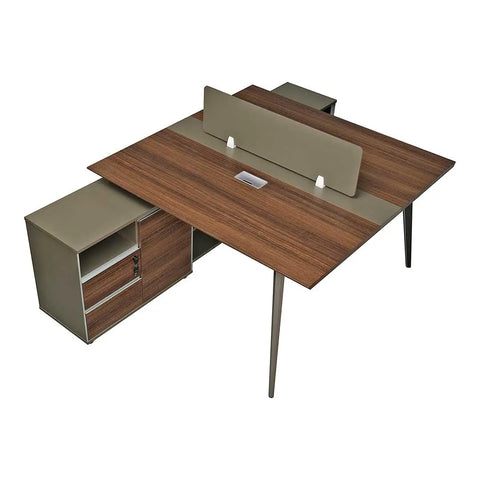 Huimei Workstation For Two People (x2) with Side Drawers, Brown Color Huimei Furniture