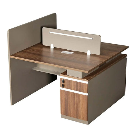 Huimei Workstation For Two People (x2) with Side Drawers, Brown Color Huimei Furniture
