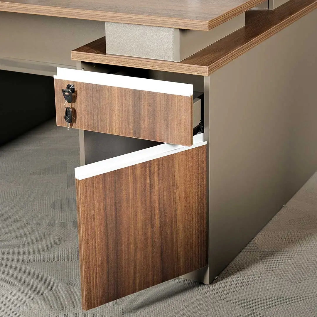 Huimei Workstation For Two People (x2) with Side Drawers, Brown Color Huimei Furniture