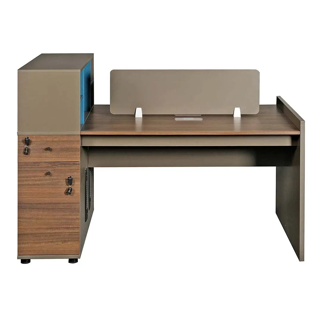 Huimei Workstation For Two People (x2) with Side Drawers, Brown Color Huimei Furniture