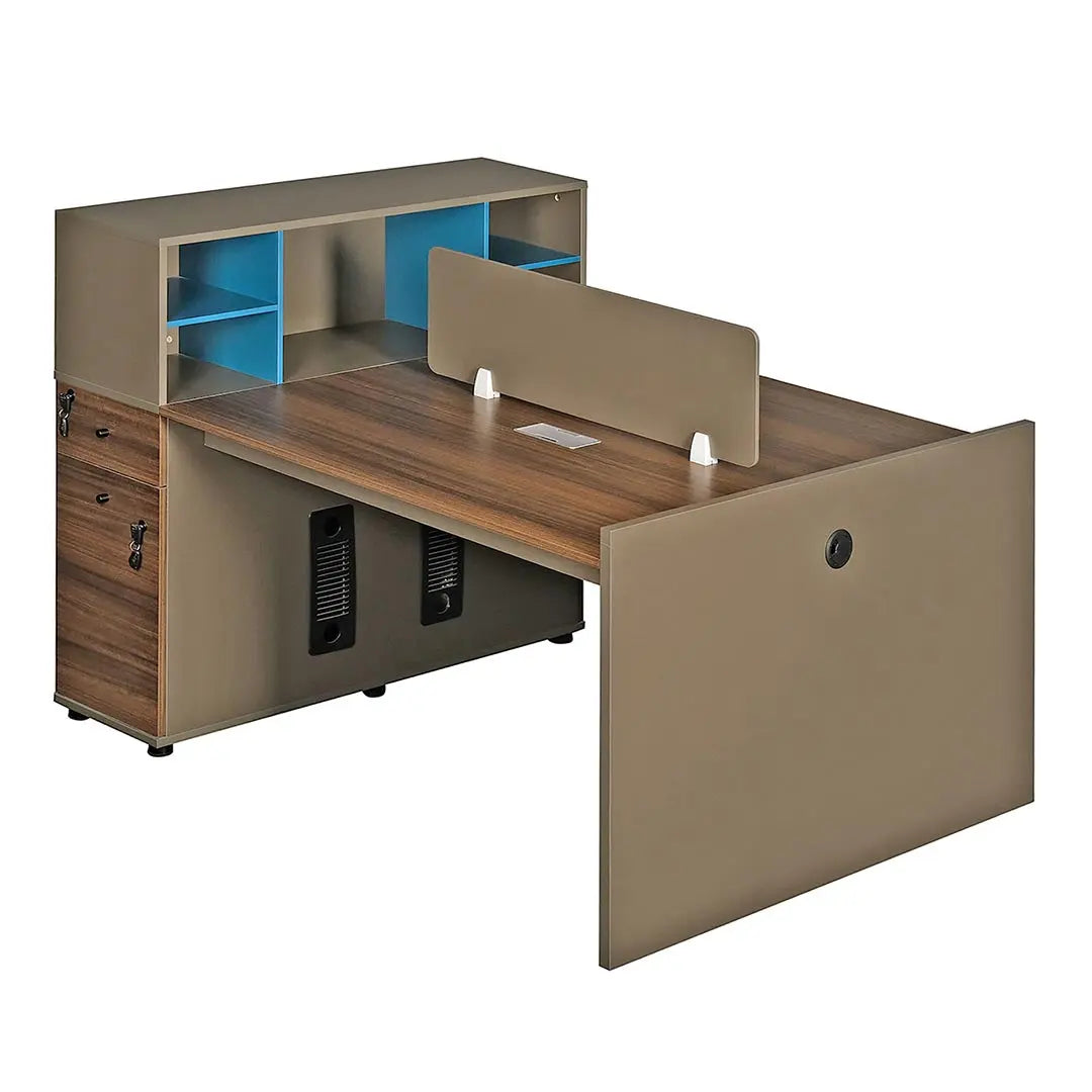 Huimei Workstation For Two People (x2) with Side Drawers, Brown Color Huimei Furniture