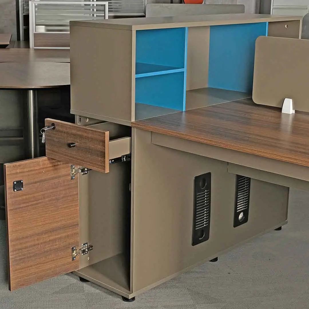 Huimei Workstation For Two People (x2) with Side Drawers, Brown Color Huimei Furniture