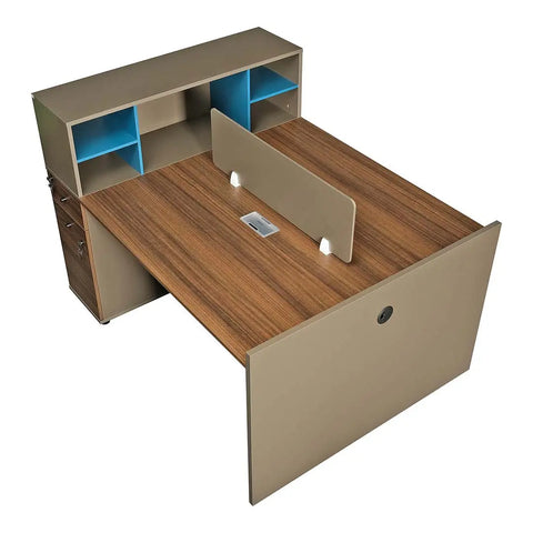 Huimei Workstation For Two People (x2) with Side Drawers, Brown Color Huimei Furniture