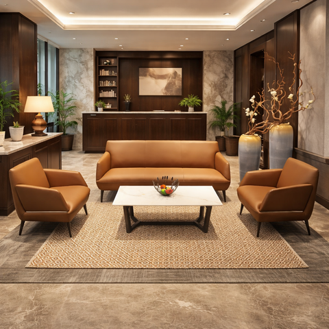 SF-215 Grain Leather Office Sofa Set – 3+1+1 Reception Sofa