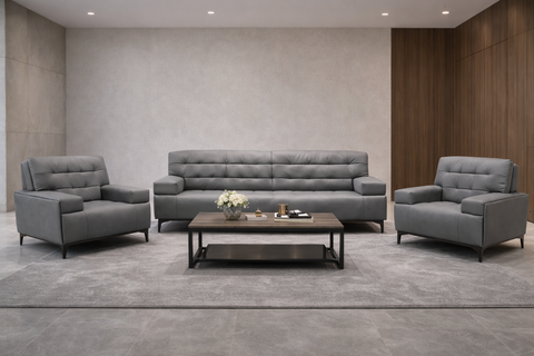 SF-239 Genuine Leather Office Sofa Set – 3+1+1 Reception Sofa