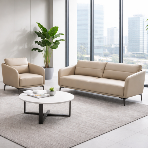 SF-241 Grain Leather Office Sofa Set – Modern Reception Sofa 3+1+1