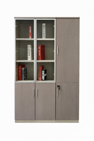 1033 Office Storage Cabinet with Glass & Wooden Doors – 120 × 200 cm