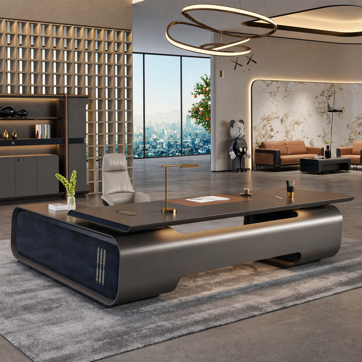 BC01-T01 Luxury Smart Executive Office Desk – 240 x 200 cm with Wireless Charging, Fingerprint Lock & Integrated Lighting
