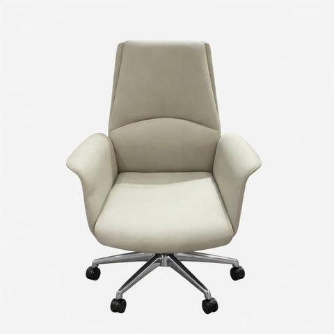 Huimei YS-2517-B Executive Office Chair – Off-White Leather with Chrome Base