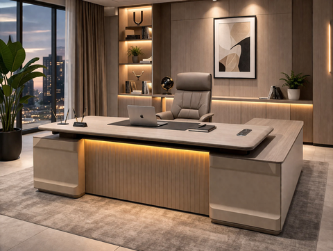 59-24 Luxury Executive Office Desk with LED Panel – 240 × 200 cm
