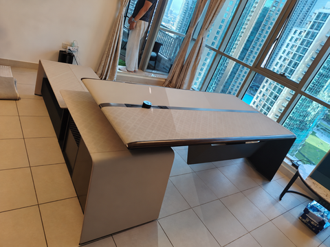 H06 Luxury Executive Office Desk with Side Cabinet – 260 x 232 cm
