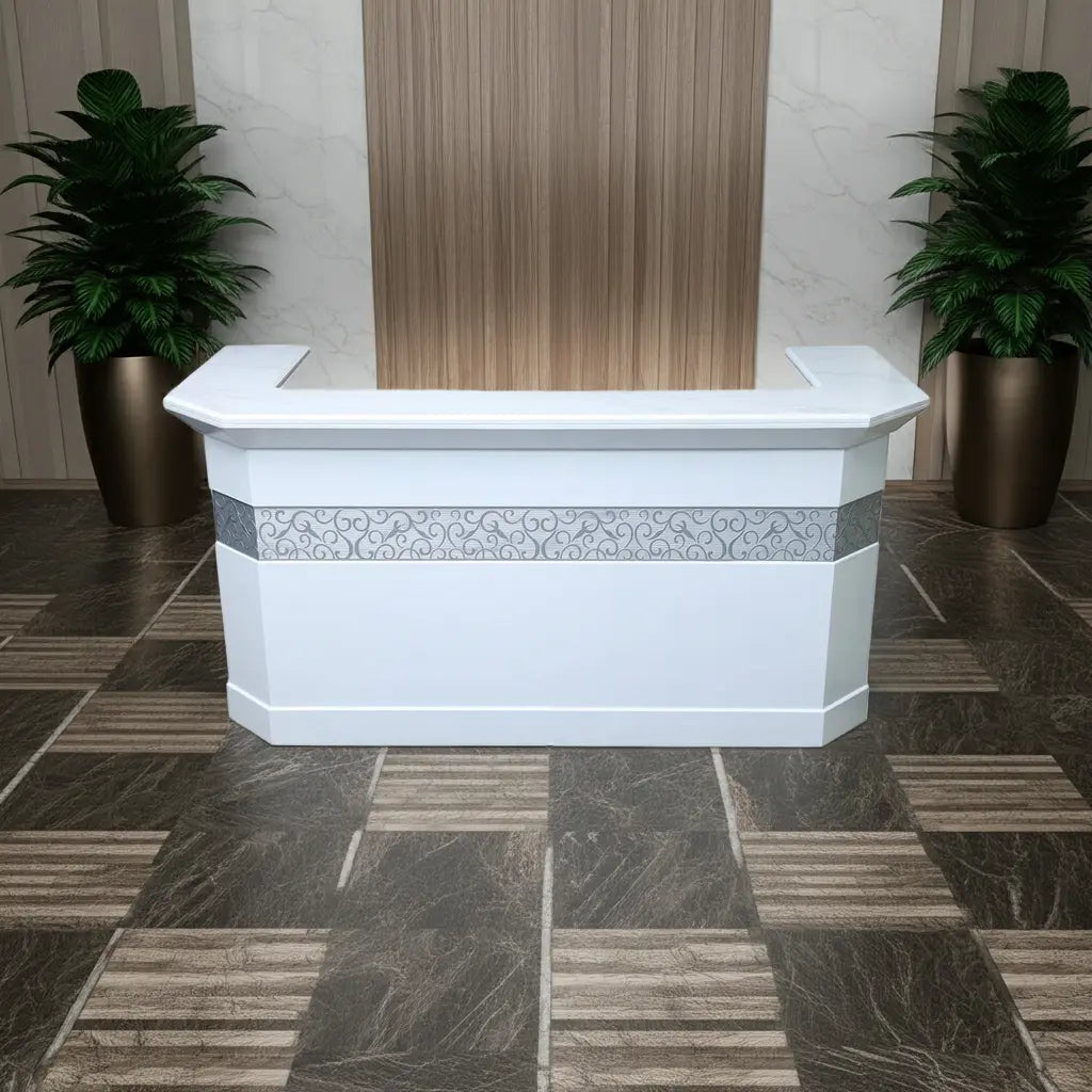 Huimei Glossy Reception Table BG059, White & Grey Color Huimei Furniture