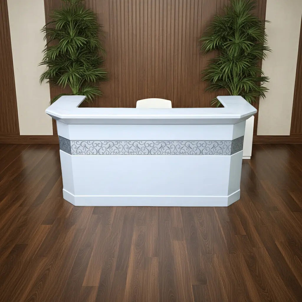 Huimei Glossy Reception Table BG059, White & Grey Color Huimei Furniture