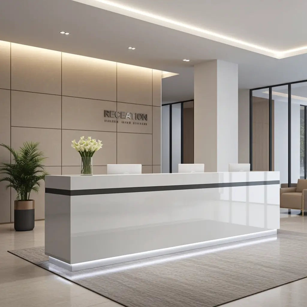 Huimei Glossy White Reception Table with LED Lighting Huimei Furniture