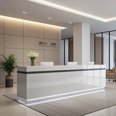 Huimei Glossy White Reception Table with LED Lighting Huimei Furniture