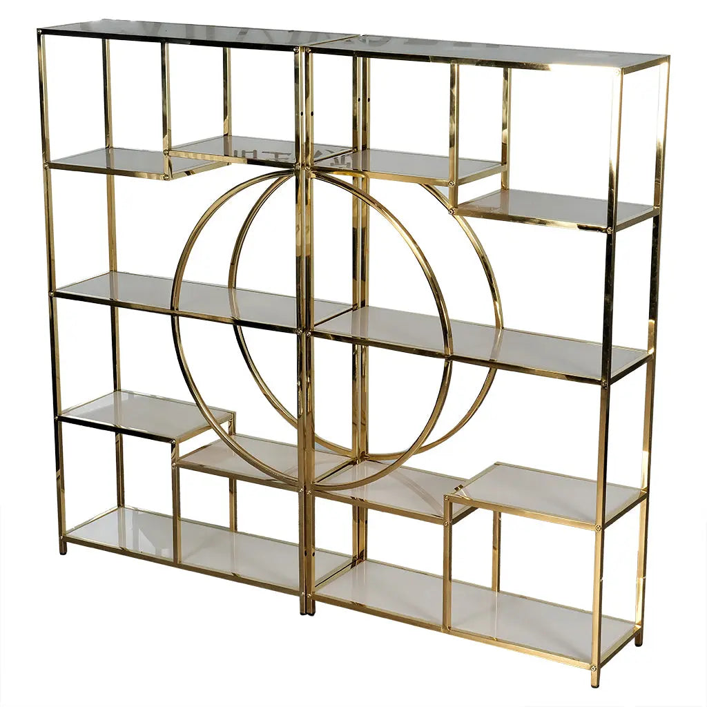 Luxury Foldable Display Cabinet with Gold Frame & Glass Shelves – KQD-139 Huimei Furniture