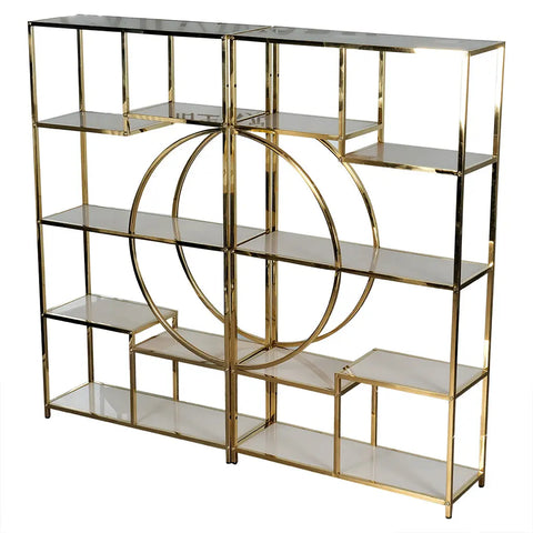 Luxury Foldable Display Cabinet with Gold Frame & Glass Shelves – KQD-139 Huimei Furniture