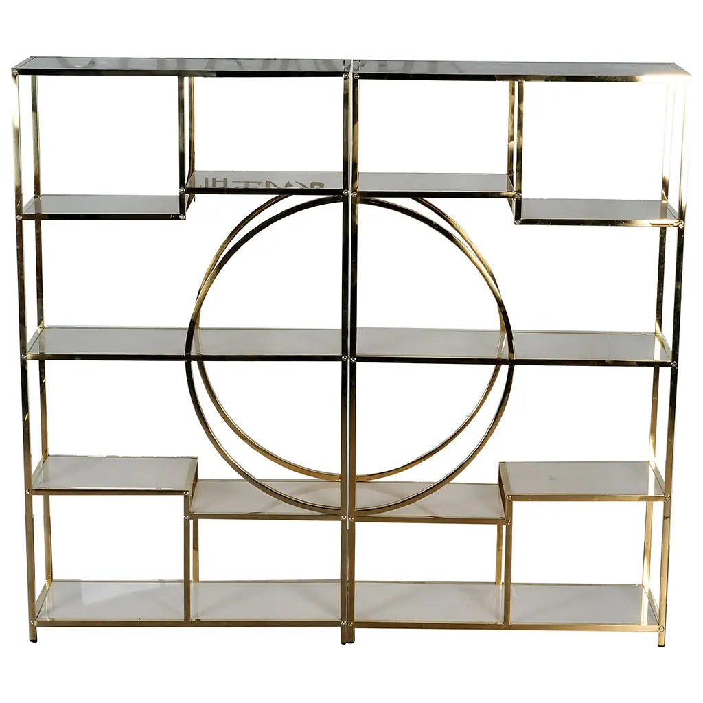 Luxury Foldable Display Cabinet with Gold Frame & Glass Shelves – KQD-139 Huimei Furniture