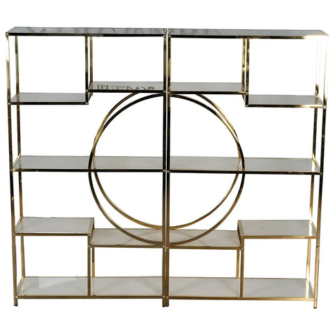 Luxury Foldable Display Cabinet with Gold Frame & Glass Shelves – KQD-139 Huimei Furniture