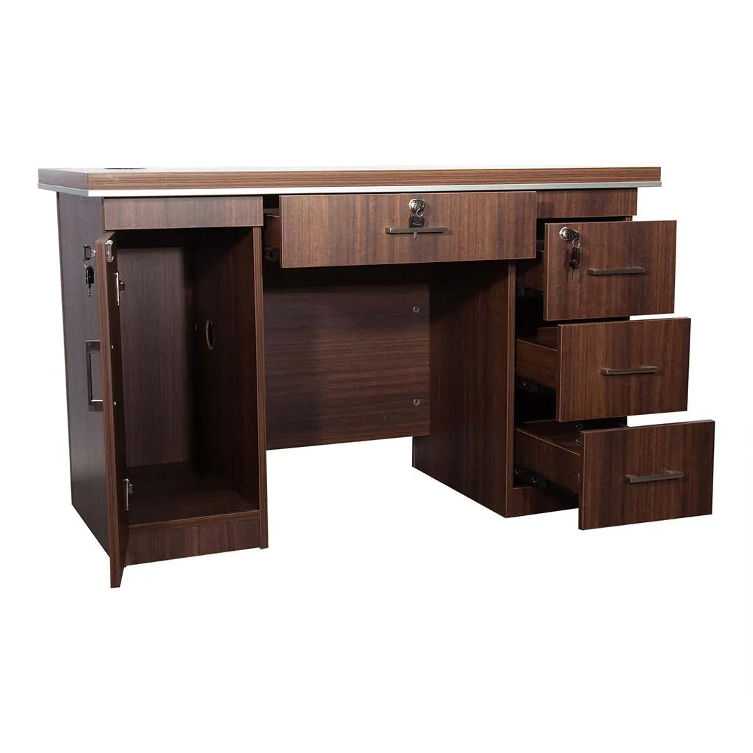 Office Table with Attached Drawers, Brown Color, 140 cm Huimei Furniture