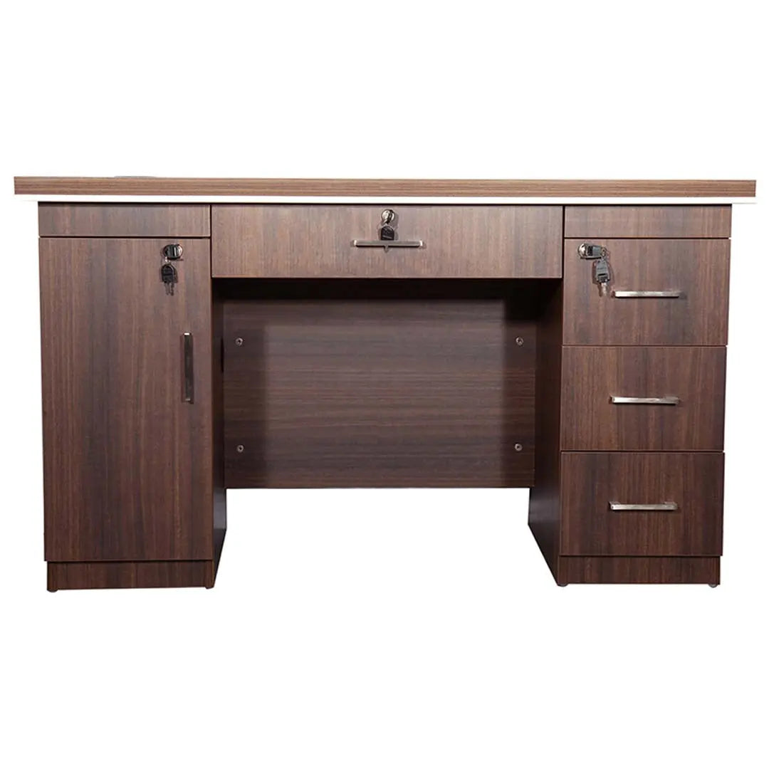 Office Table with Attached Drawers, Brown Color, 140 cm Huimei Furniture