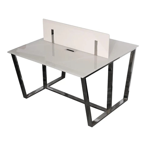 Huimei Office Workstation with Tempered Glass QT-07W, White Color Huimei Furniture