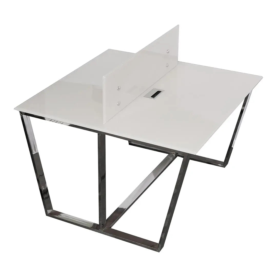 Huimei Office Workstation with Tempered Glass QT-07W, White Color Huimei Furniture