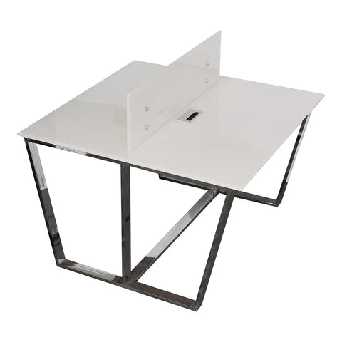 Huimei Office Workstation with Tempered Glass QT-07W, White Color Huimei Furniture