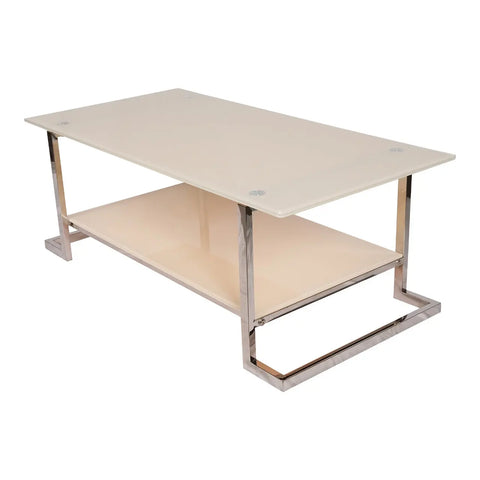 Huimei Stainless Steel Rectangle Coffee Table with Tempered Glass – Silver & White Huimei Furniture