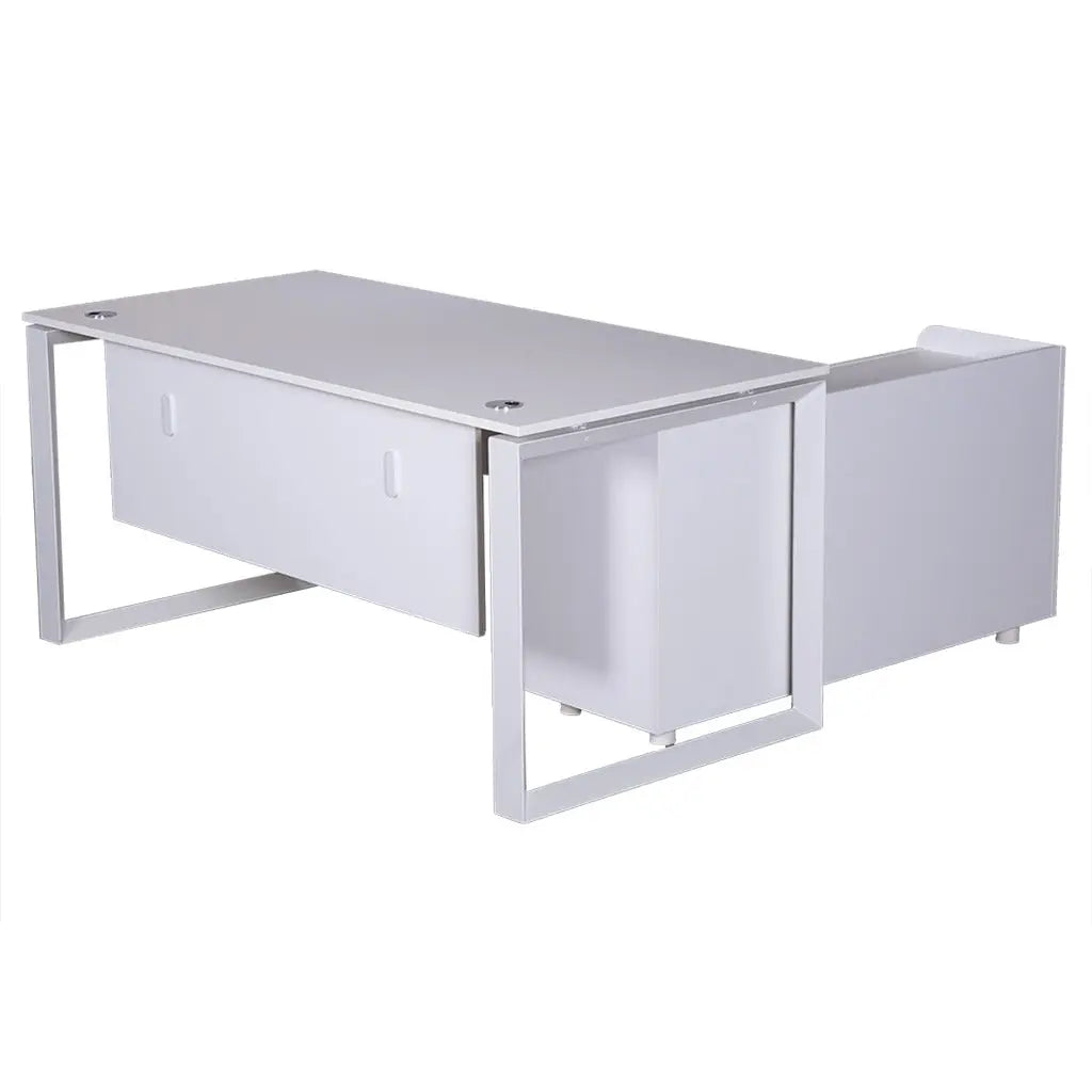 Huimei White Office Table with Movable Side Table Huimei Furniture