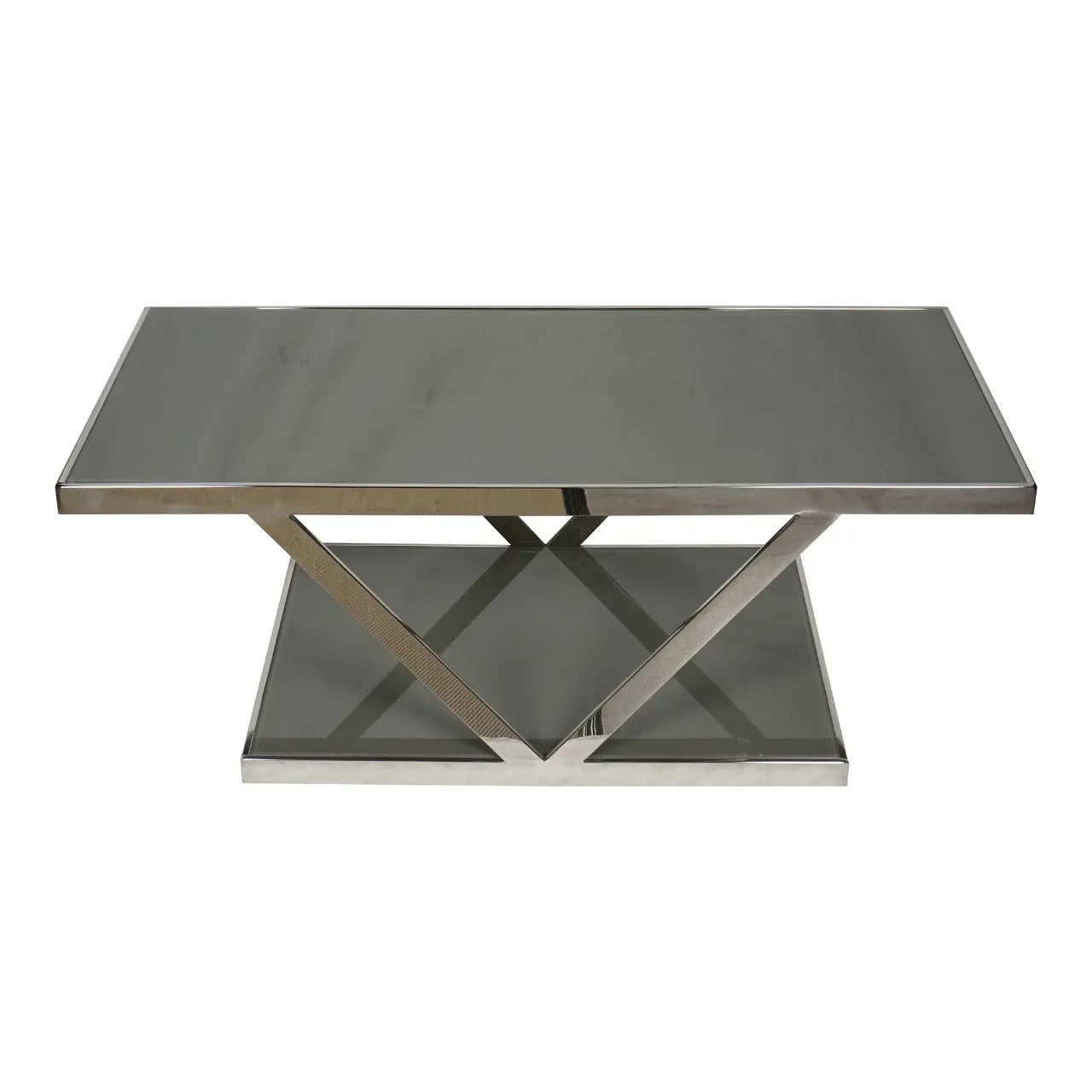 Huimei Modern Grey Coffee Table with Tempered Glass and Stainless Steel Base Huimei Furniture