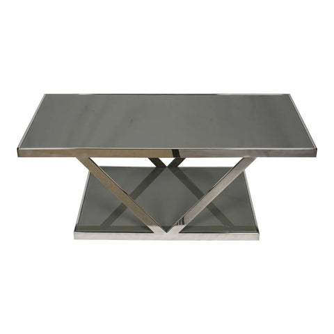 Huimei Modern Grey Coffee Table with Tempered Glass and Stainless Steel Base Huimei Furniture