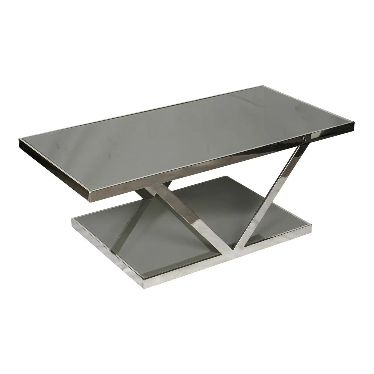 Huimei Modern Grey Coffee Table with Tempered Glass and Stainless Steel Base Huimei Furniture