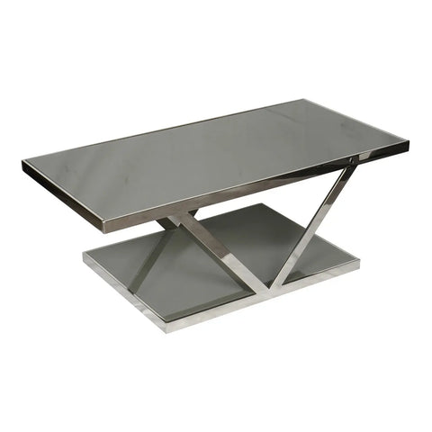 Huimei Modern Grey Coffee Table with Tempered Glass and Stainless Steel Base Huimei Furniture